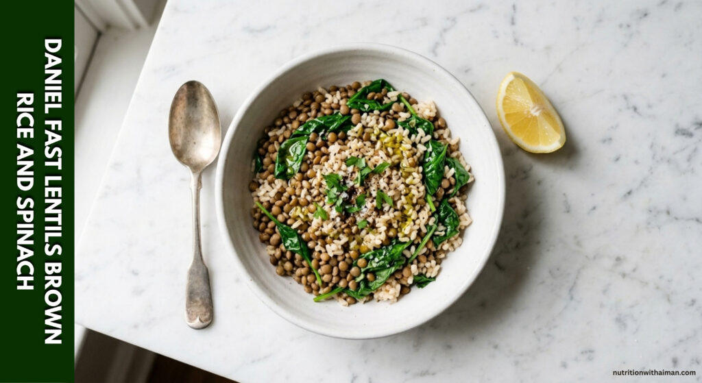 Daniel Fast Lentils Brown Rice and Spinach