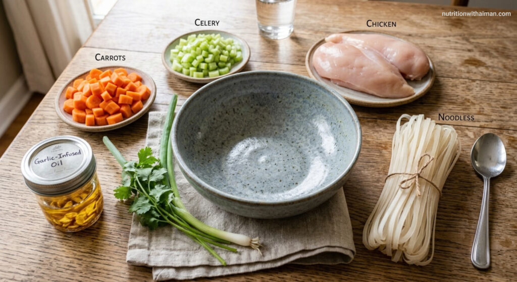 Low FOODMAP Chicken Noodles Ingredient list
