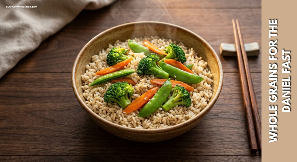 bowl of cooked brown rice with vegetables