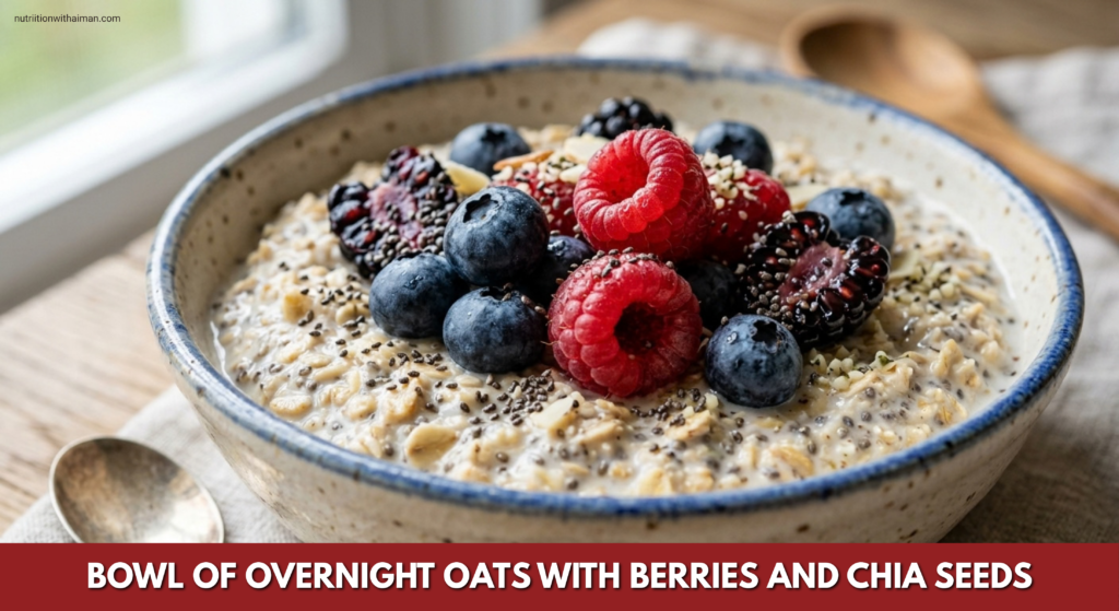 Overnight oats with berries and chia seeds